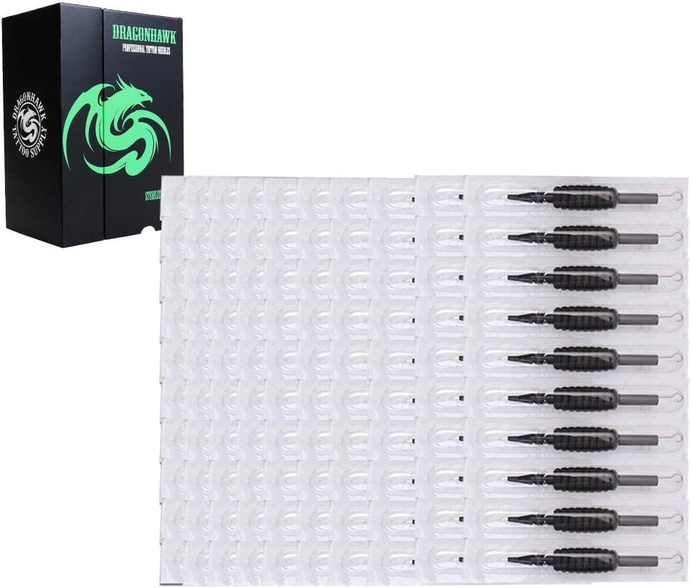 Dragonhawk 100 Counts Black Disposable Tattoo Tubes with Matching Assorted