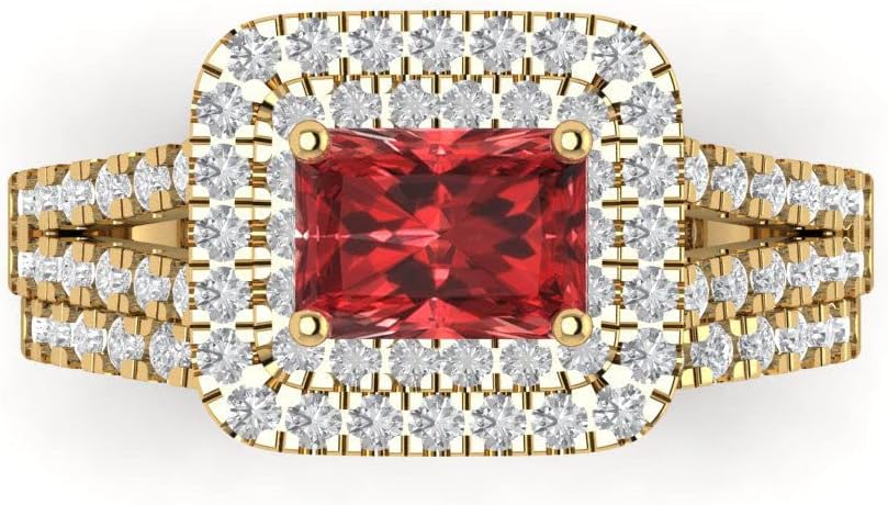 Women's 18K Yellow Gold Emerald-Cut Garnet Solitaire Bridal Set with Eternity Band (3.05 cttw)