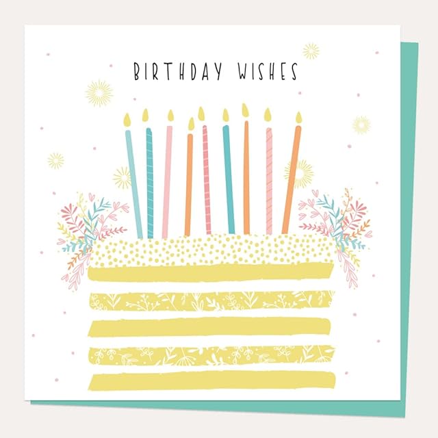 General Birthday Card - Summer Pastels - Layer Cake. Beautiful Design Premium Greetings Card. Delicate, Floral, Pastel, Cute, Candles. Envelope Included (3443)