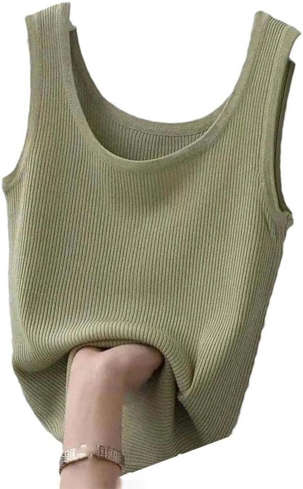 Summer Knitted Vest top Sleeveless O-Neck Women's Camisole Solid Color T-Shirt Casual Sports Style Versatile