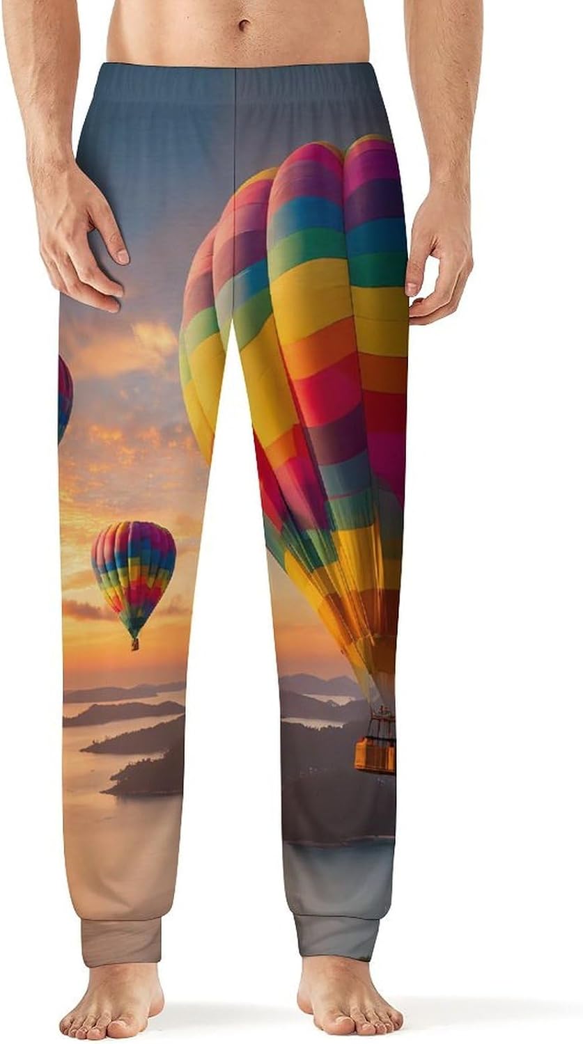 Hot Air Balloons Sky Sea Sunset Mens Pajama Pant Soft Sleep Pants Loungewaer Casual Pj Bottoms