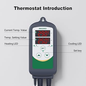 Inkbird ITC-308 Digital Temperature Controller 2-Stage Outlet Thermostat Heating and Cooling Mode Carboy Homebrew Fermenter Greenhouse Terrarium