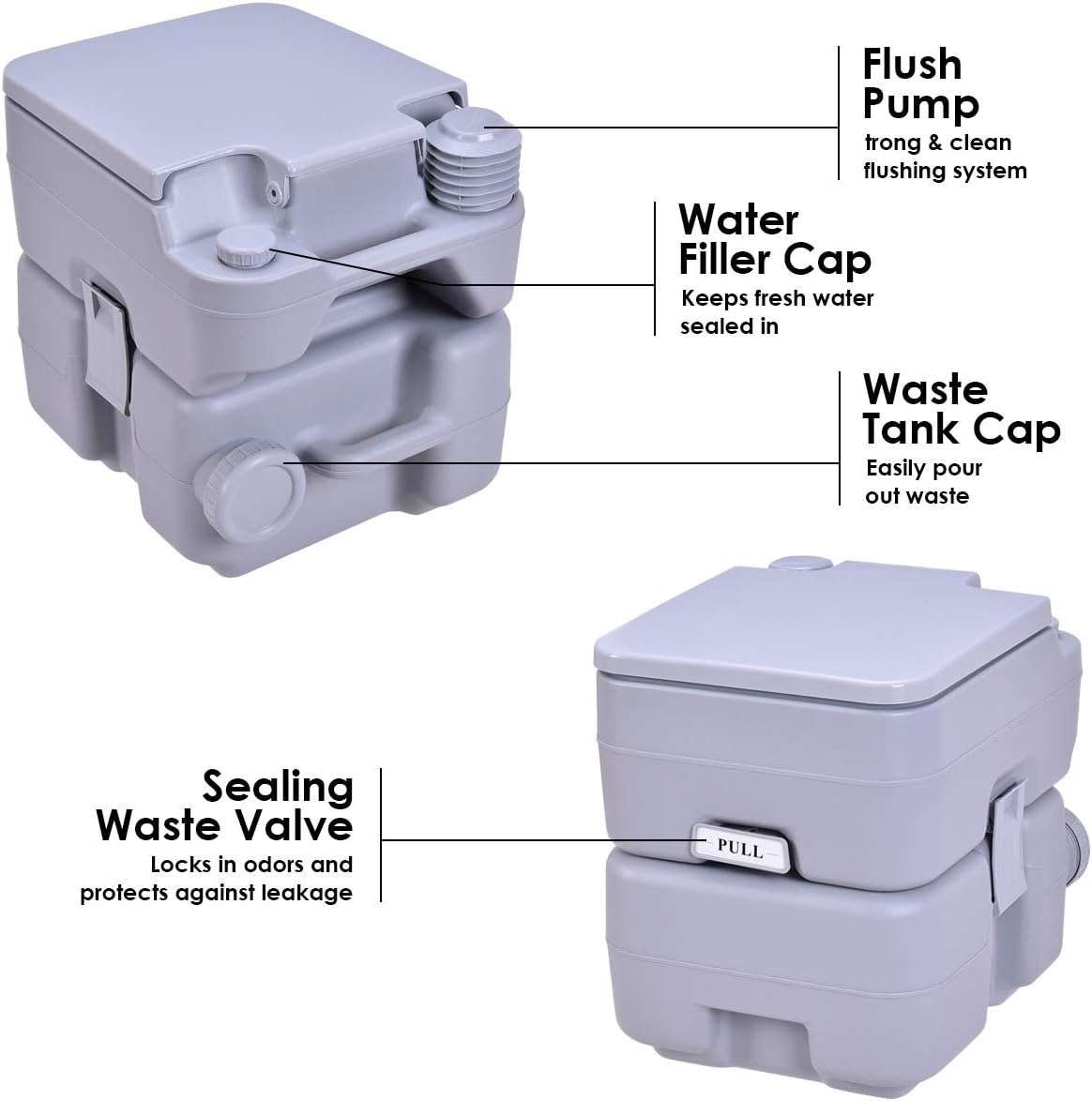 Fеаturеd Prоduсt Giantex Portable Toilet 5 Gallon with Waste Tank, Built-in Rotating Spout, Powerful Push Pump Compact Commode for Travel, Boating, Camping, RV Toilet Porta Potty (LightSteelBlue, 13.5” X 12.5 ”X16.5)