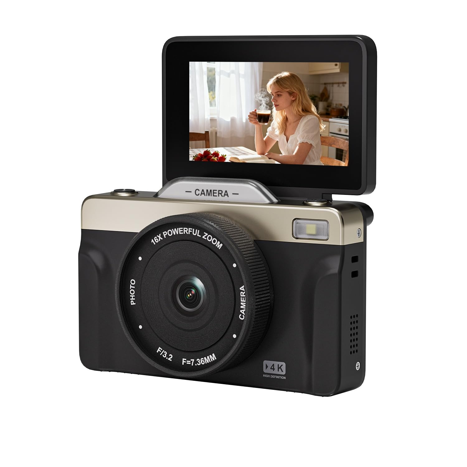 4K Digital Camera with 16X Zoom Anti Shake, 3" LCD 180° Flip Screen Compact Vlogging Camera with 32G SD-Card, Black-image-37