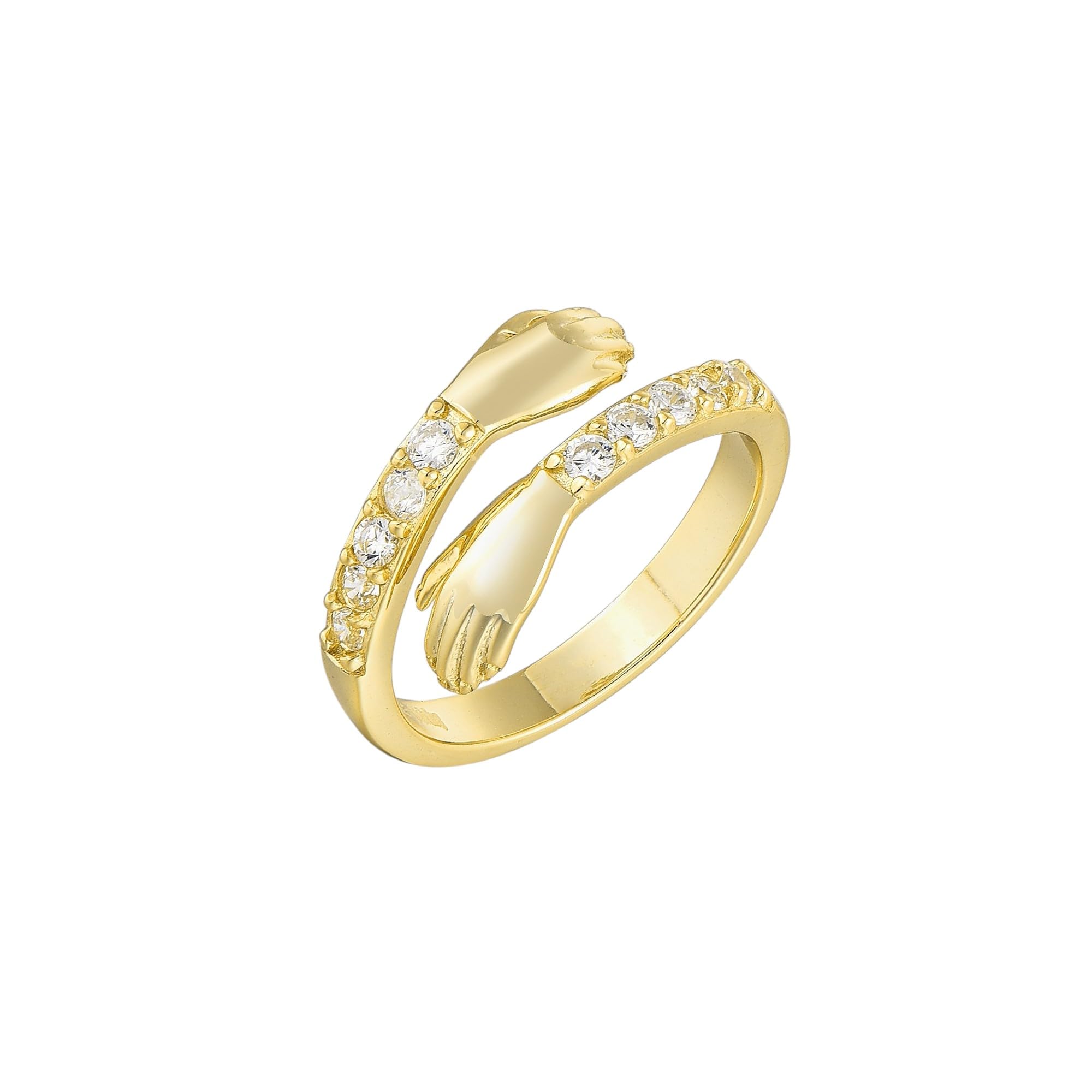 Anello abbracciante in oro con zirconi | argento sterling 925 | anello aperto placcato oro 18 carati | anello abbraccio regolabile | idea regalo