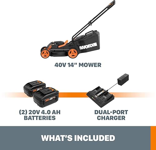 Miniatura 4 de Worx WG779 - Cortacésped inalámbrico de 40 V Power Share 4.0 Ah 14 pulgadas (pilas y cargador incluidos) y 20 V GT 3.0 + soplador de turbina (pilas
