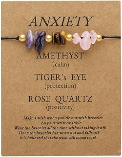 Natural Stone Beaded Bracelets Handmade Anxiety Protection Empath Success Adjustable Bracelets with Message Card Jewelry Gift for Women Men