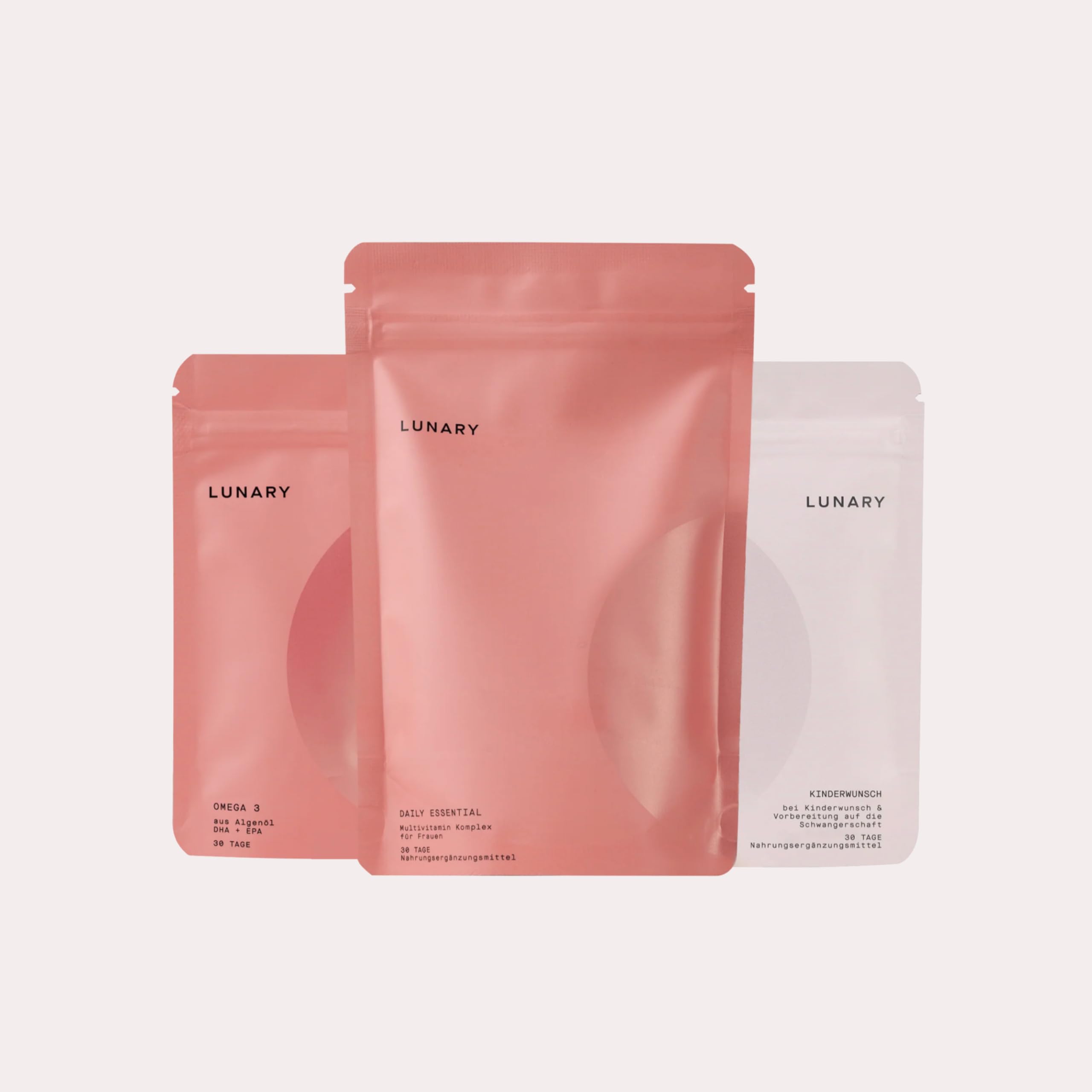LUNARY Kinderwunsch Set Nahrungsergänzung | Omega 3 & Vitamin D Supplements | Kinderwunsch Set mit Folsäure, Omega-3 & Myo Inositol | Zur Vorbereitung auf Schwanger werden | Folsäure Schwangerschaft
