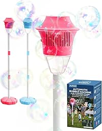 Automatic Bubble Machine 2-in-1 Lantern Stand with Adjustable Height Rechargeable Design Built-in Lights Music for Handheld & Standing Use Ideal for Indoor Outdoor Parties Birthday(Red)