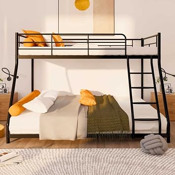 Livavege Twin Over Full Size Bunk Bed with Comfortable Rungs, Heavy Duty Sturdy Low Metal Bunkbed Frame for Kids/Teens/Adults, No Box Spring Needed, Easy to Assemble