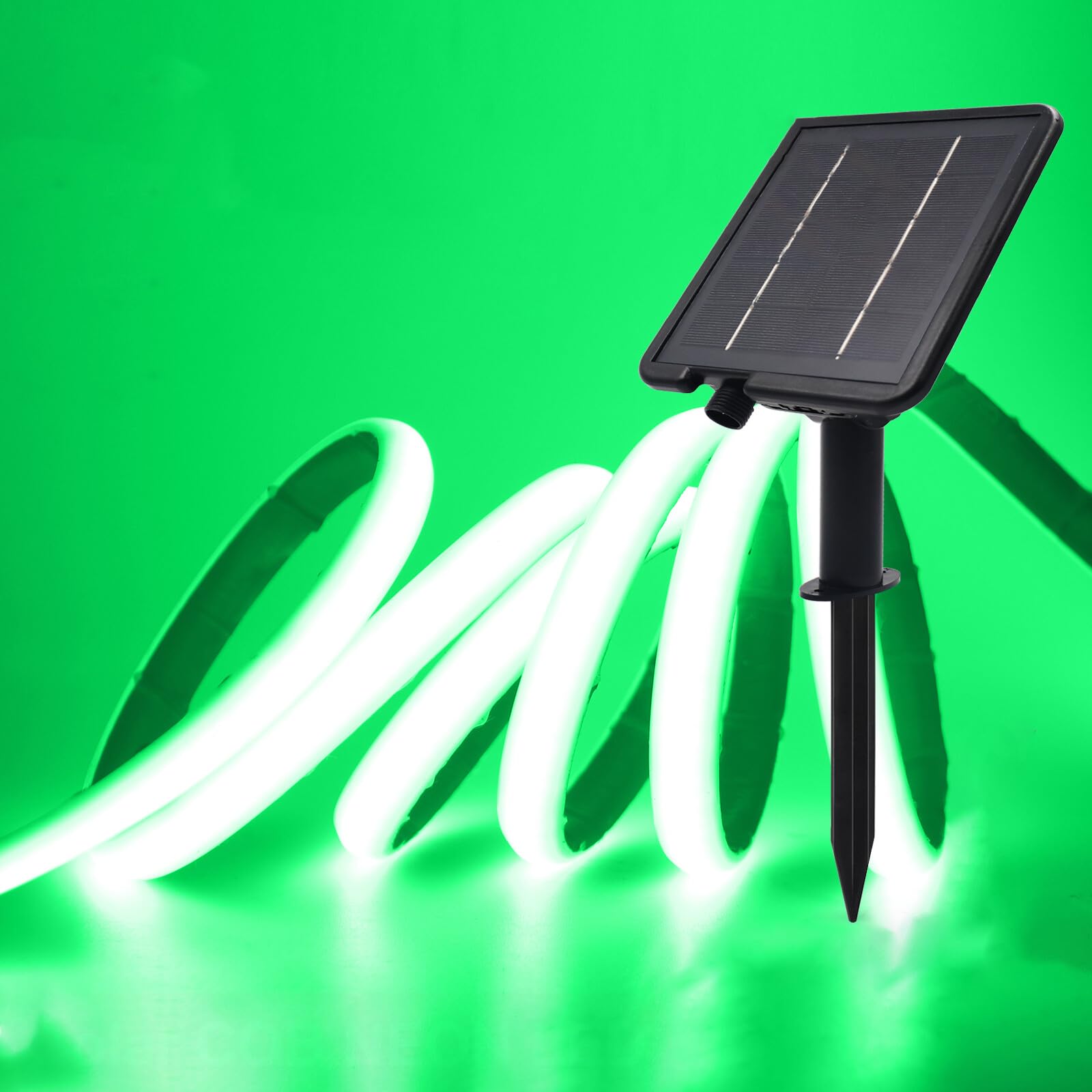 GQL 24V Solar/USB COB LED Strip - IP68 Waterproof 320LEDs/m Dual-Power, 8-Mode for Indoor/Outdoor Lighting (Green,0.5m) — image 1