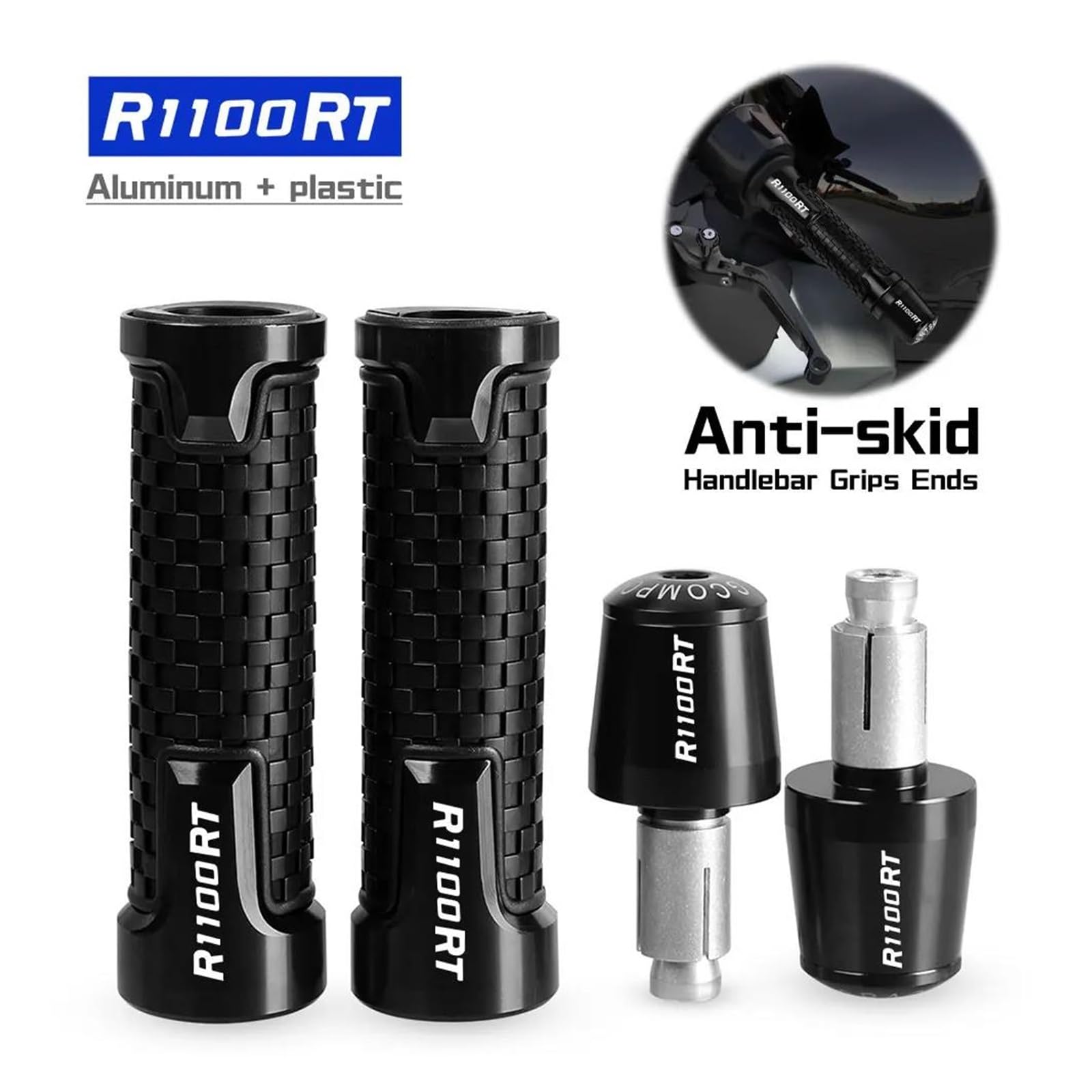 Empuñaduras Moto Antideslizantes y Resistentes para R1100RT 1996-2004 CNC Empuñaduras Manillar Extremos Peso Antivibración