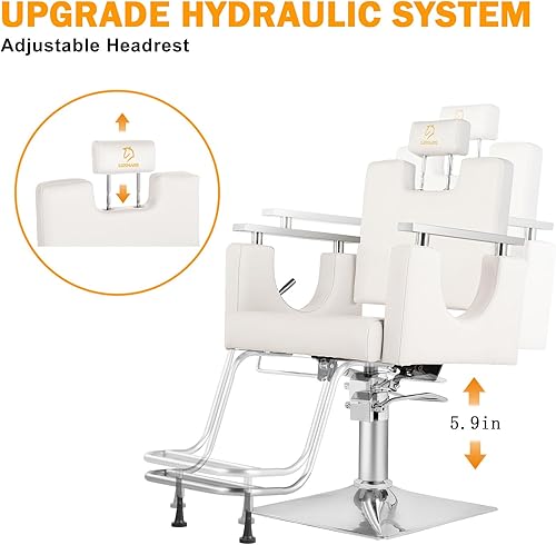 Miniatura 7 de LUXMARS Silla de peluquería hidráulica silla de estilista reclinable silla giratoria de peluquería giratoria de 360 grados para peluquería equipo de
