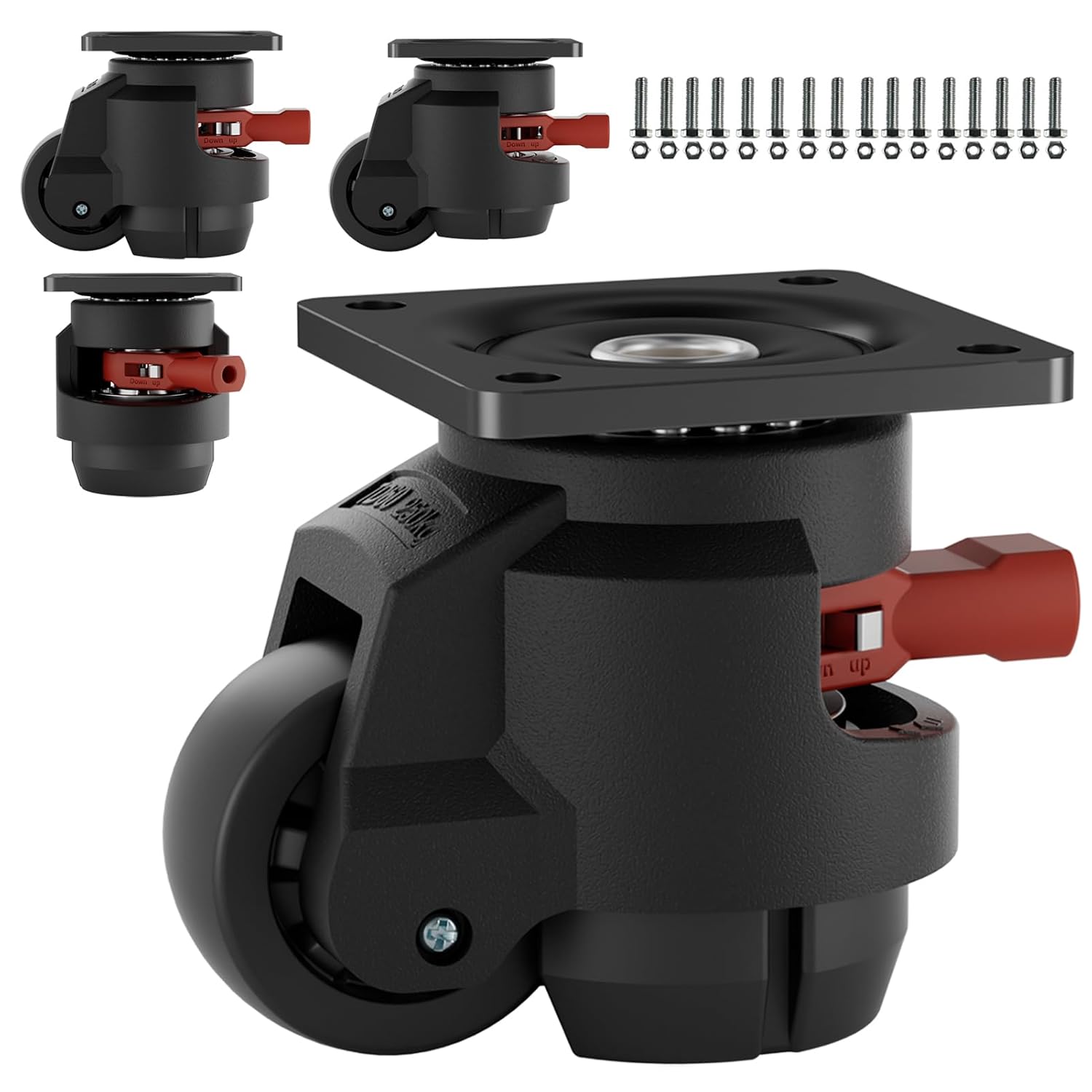 Heavy Duty Leveling Casters Set of 4, 2200LBS Load Capacity Adjustable Leveling Feet, Retractable Swivel Industrial Plate Casters for Workbench, Machine, Equipment & Furniture, 2 Inch, T60