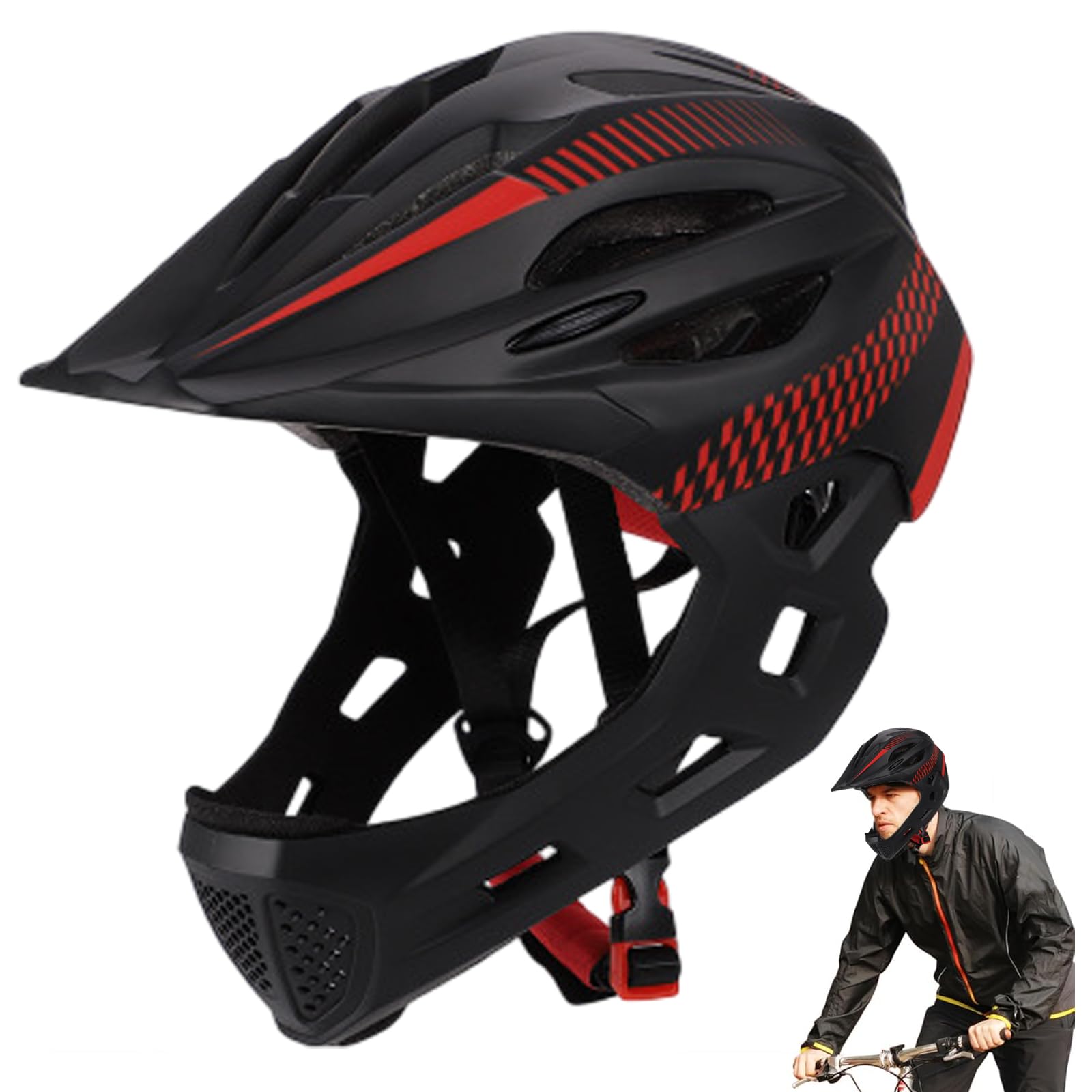 Casco de Bicicleta de Cara Completa, Casco de Bicicleta de montaña, niños Ajustables de Cara Completa con protección de múltiples Capas, absorción Transpirable y de Choque para al Aire Libre, niños