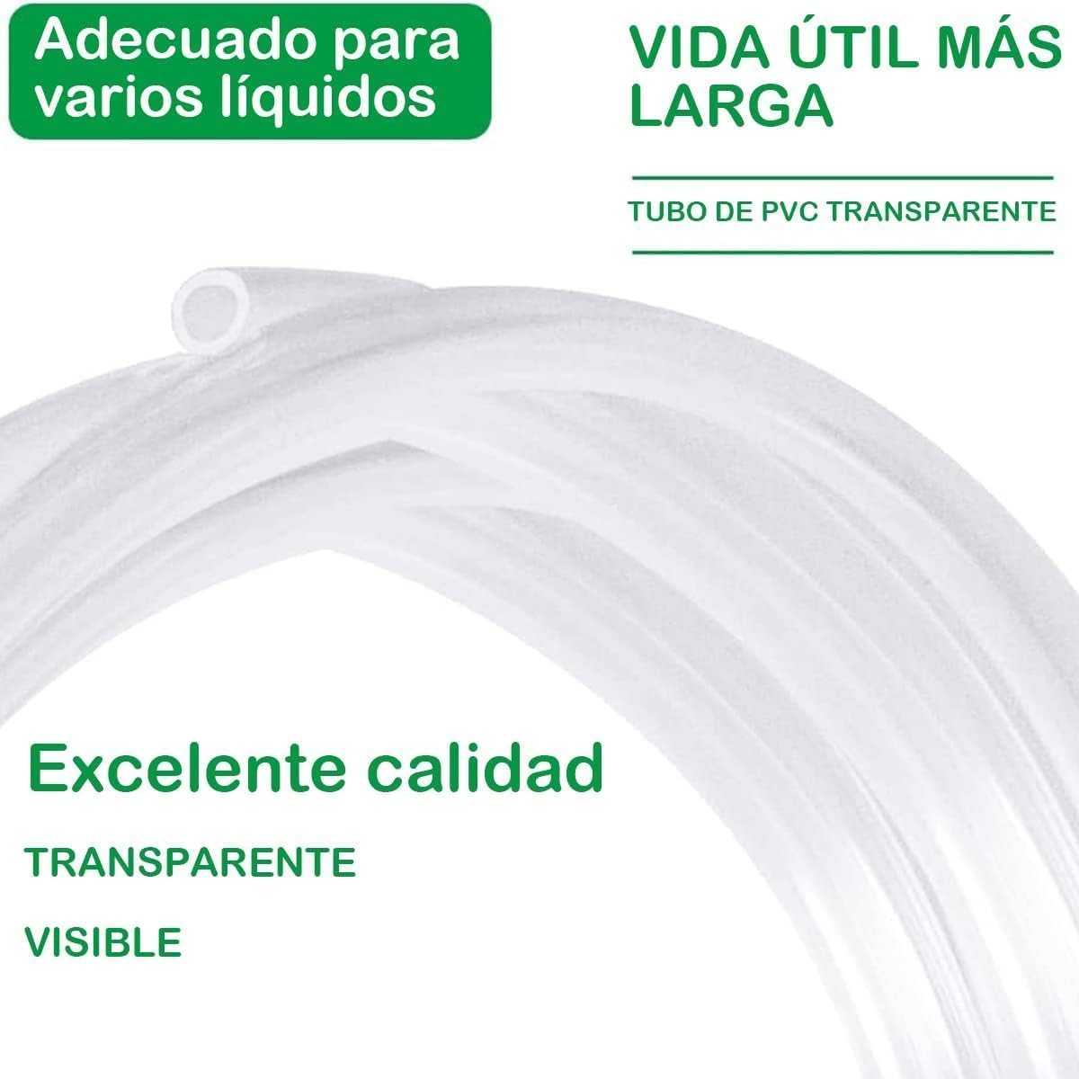 Tubo Flexible Transparente PVC 20 Metros 8mm x 10mm Manguera Nivel Líquidos
