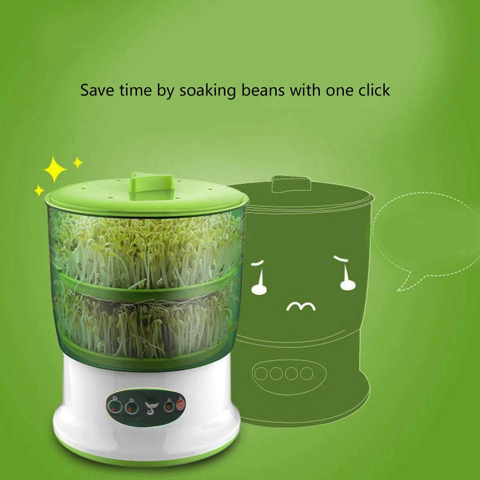 Bean Sprout Maker Bean Sprouts Machine Herramienta de Germinación de Semillas Inteligente Completamente Automática Máquina de Germinación de Germinación de Semillas de 2 Capas (Enchufe UE 220V)