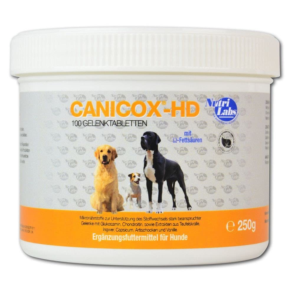 NutriLabs Canicox-HD - Pastillas articulares para Perros (100 Unidades) - con MSM, condroitina, ácido hialurónico, glucosamina y Garra del Diablo - Productos de Salud para Perros - Complementos