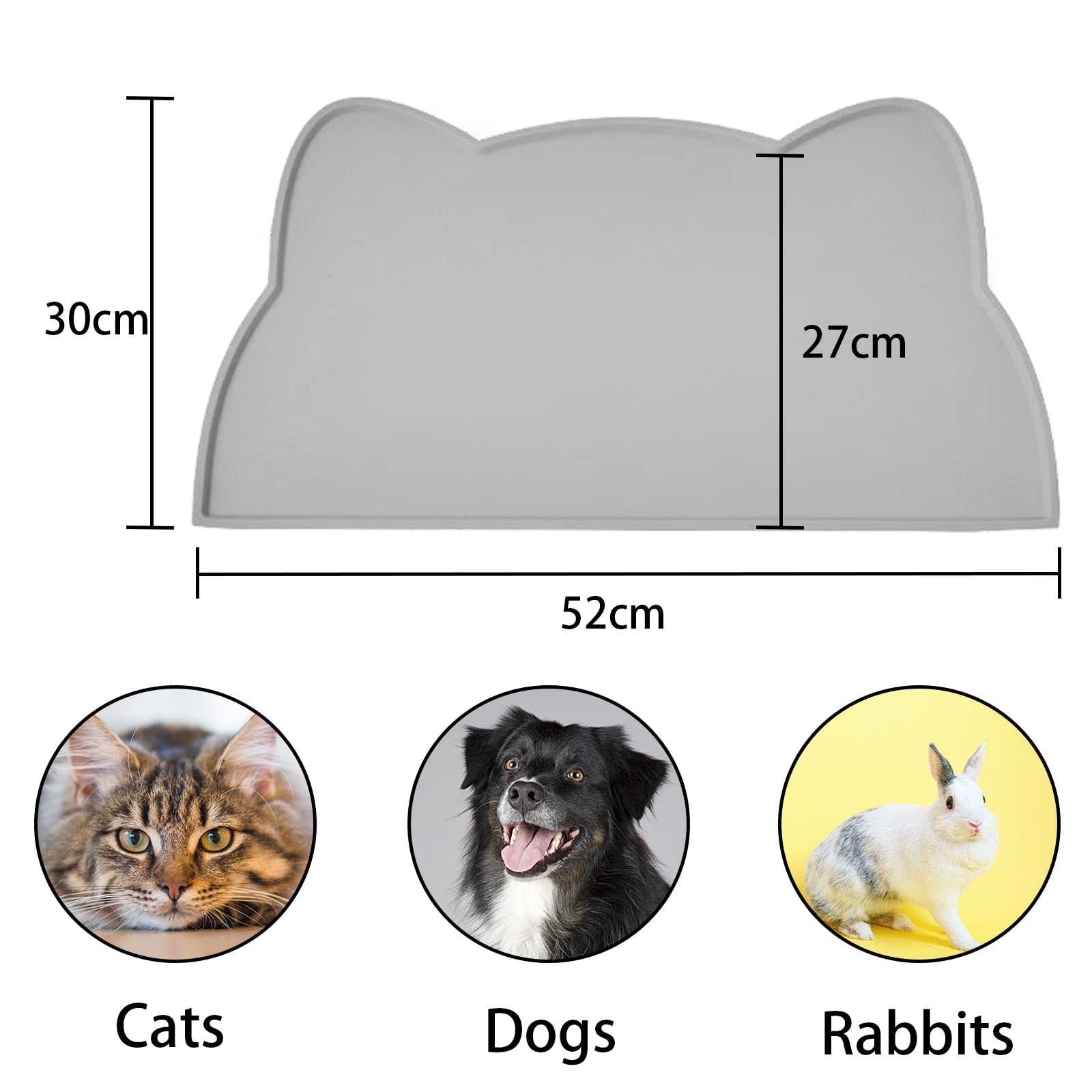 Tappetino Ciotola Cani e Gatti, Antiscivolo Silicone Tappetini Cibo Tappetino Sottociotola Impermeabile (52X30cm, Grigio Scuro)