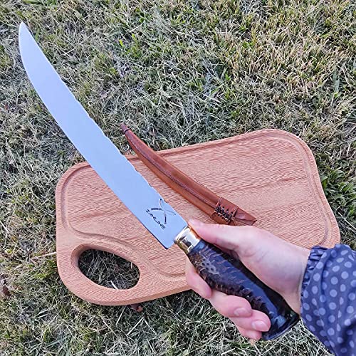 Faca Estilo Chef Nusret Gökçe Salt Bae Carne Artesanal 10' Cabo Híbrido Resina e Pinha Aço Inox 420