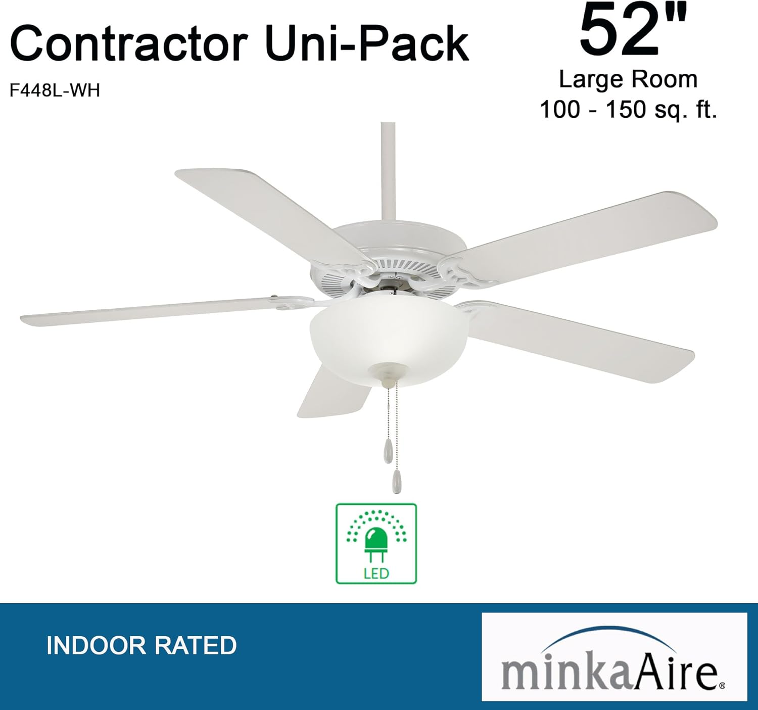 MINKA-AIRE F448L-WH Contractor Uni-Pack LED 52" 5-Blade LED Ceiling Fan in White Finish with White Blades