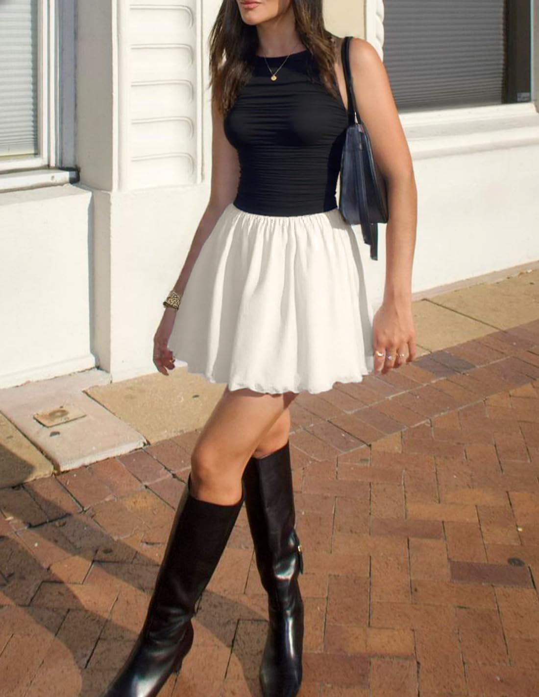 ZESICA Womens Summer Sleeveless Bubble Mini Dress 2026 Boat Neck Ruched A Line Short Cocktail Party Dresses - Image 7