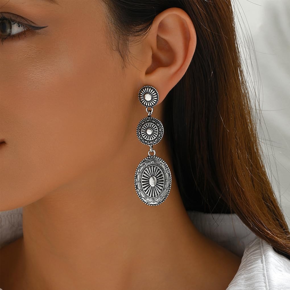 Western Cowgirl Turquoise Earrings for Women Boho Cowboy Silver Statement Dangle Earrings Vintage Western Drop Earring Country Concert Jewelry Gift - Image 3