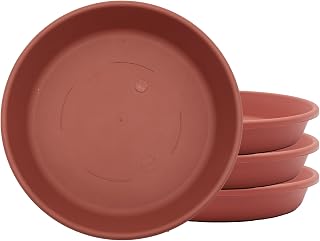 The HC Companies Classic Round Planter Pot, 8 Inch, Clay, 4-Pack | Plastic, Drainage, Rolled Rim, Lightweight, UV-Resistant, for Indoor & Outdoor Plants, Garden, Office & Home Decor