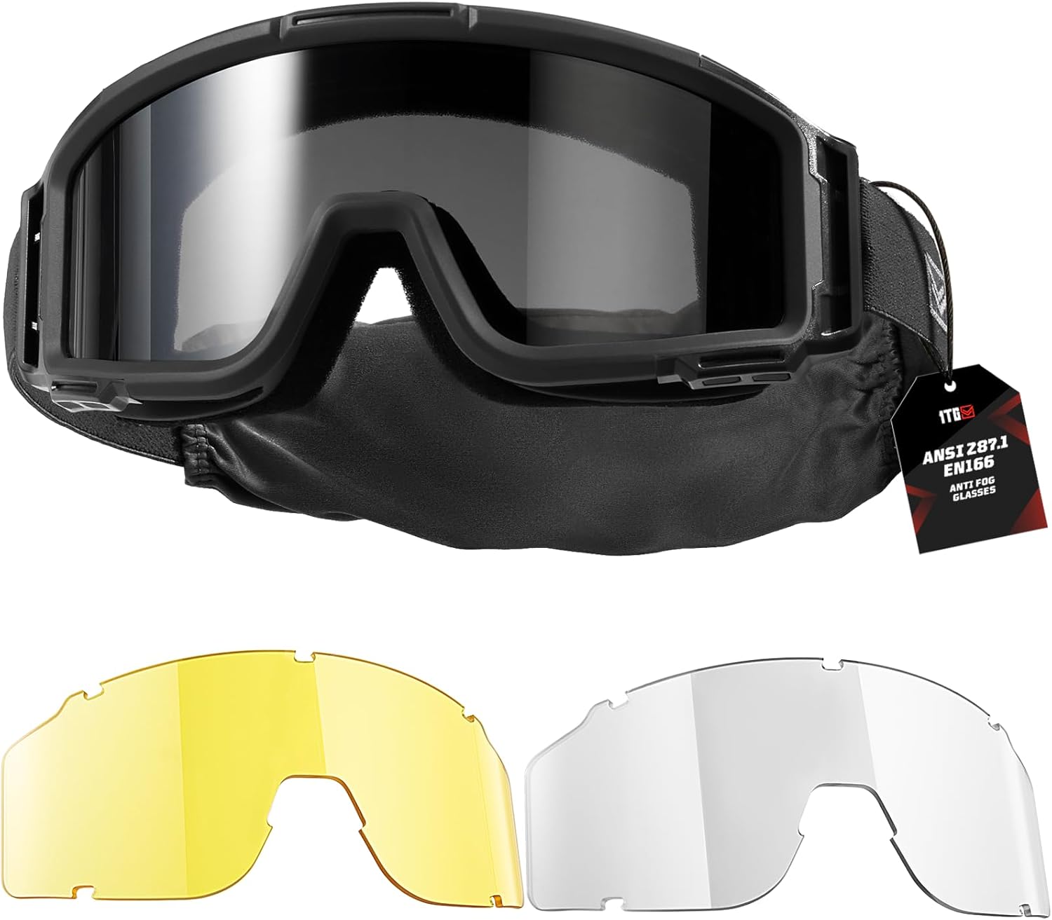 Airsoft Goggles Anti Fog - Tactical Safety Glasses with 3 Impact-Resistant Lenses for Shooting, Skiing & Riding