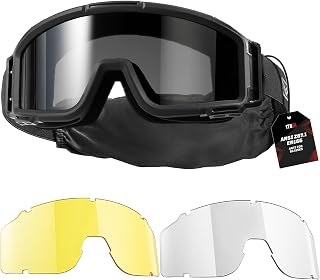 1TG Tactical Airsoft Goggles Anti Fog ANSI Z87.1 with 3 Impact Lenses | EVA Foam Padded Seal,Extended Wear Comfort Fit,Adjustable Elastic Head Strap,Helmet Compatible Design,Includes Storage Bag