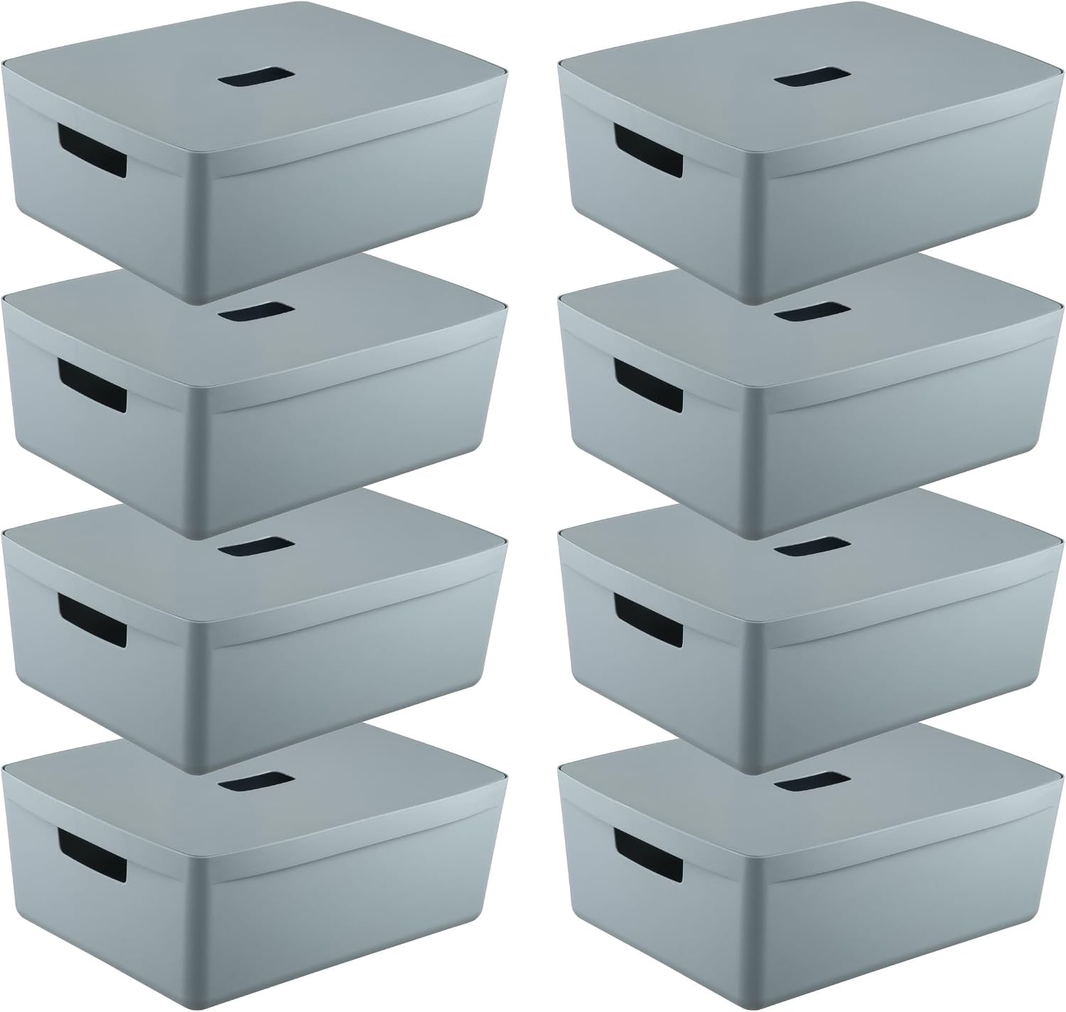 IDEA HOME Storage Boxes with Lids 8 Pieces - Plastic Storage Box - Storage Organiser - Really Useful Boxes for Storing Various Items in the Living Room, Bedroom or Bathroom 19L, Blue