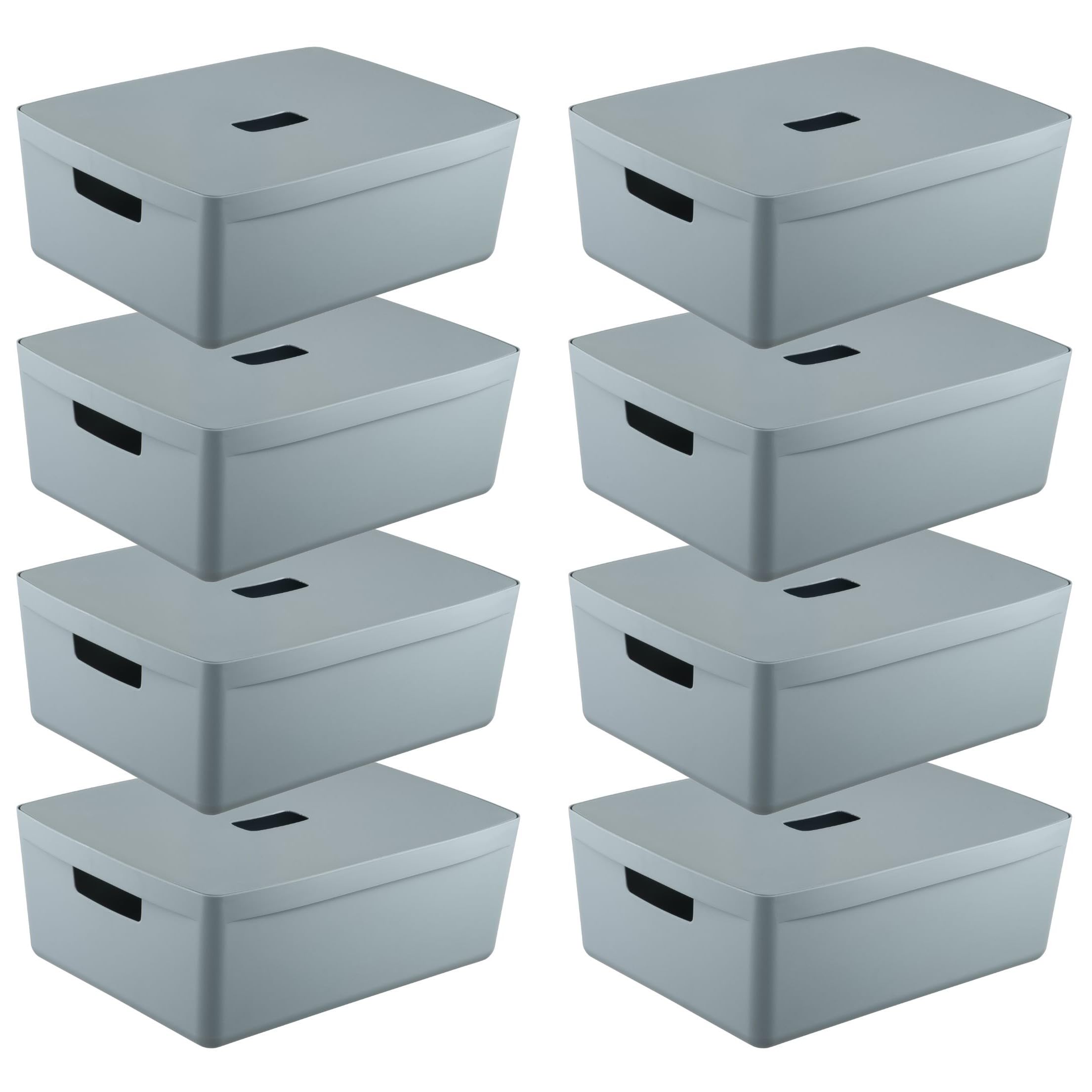 IDEA HOME Cajas de Almacenamiento con Tapa 8 Piezas - Cajas de Almacenaje de Plástico - Caja Organizadora para Baño Estantería con Tapa, 19L, Azul