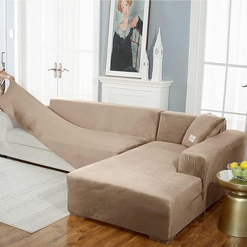 Miniatura 3 de Funda de terciopelo en forma de L para sofá seccional, funda elástica para sofá de 1, 2, 3 asientos, funda suave para tumbona, protector de muebles