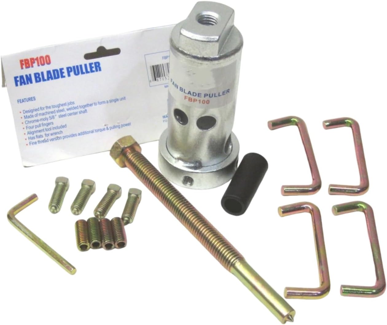 FBP100 Fan Blade Hub and Blower Wheel Puller Remover - for Supco HVAC Fans & Blowers, Heavy-Duty Steel Construction - 5/8" steel center shaft 4 pull fingers