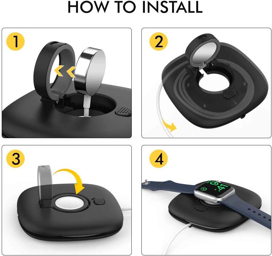 AhaStyle Compact Stand for Apple Watch, Foldable Automatic Pop Up Charging Stand Dock Holder Compatible with Apple Watch Series SE/6/5/4/3/2/1 (Black)