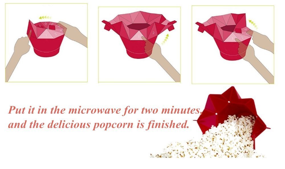 Palomitas de maíz para microondas, cuenco de silicona plegable, máquina de palomitas de maíz de aire caliente, máquina saludable, no necesita aceite, sin BPA y PVC (verde) 6