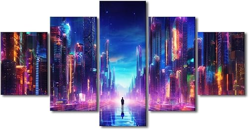 Miniatura 1 de Lienzo decorativo moderno para pared, pintura artística Cyberpunk, impresión de 5 paneles, decoración de lienzo para sala de estar para dormitorio