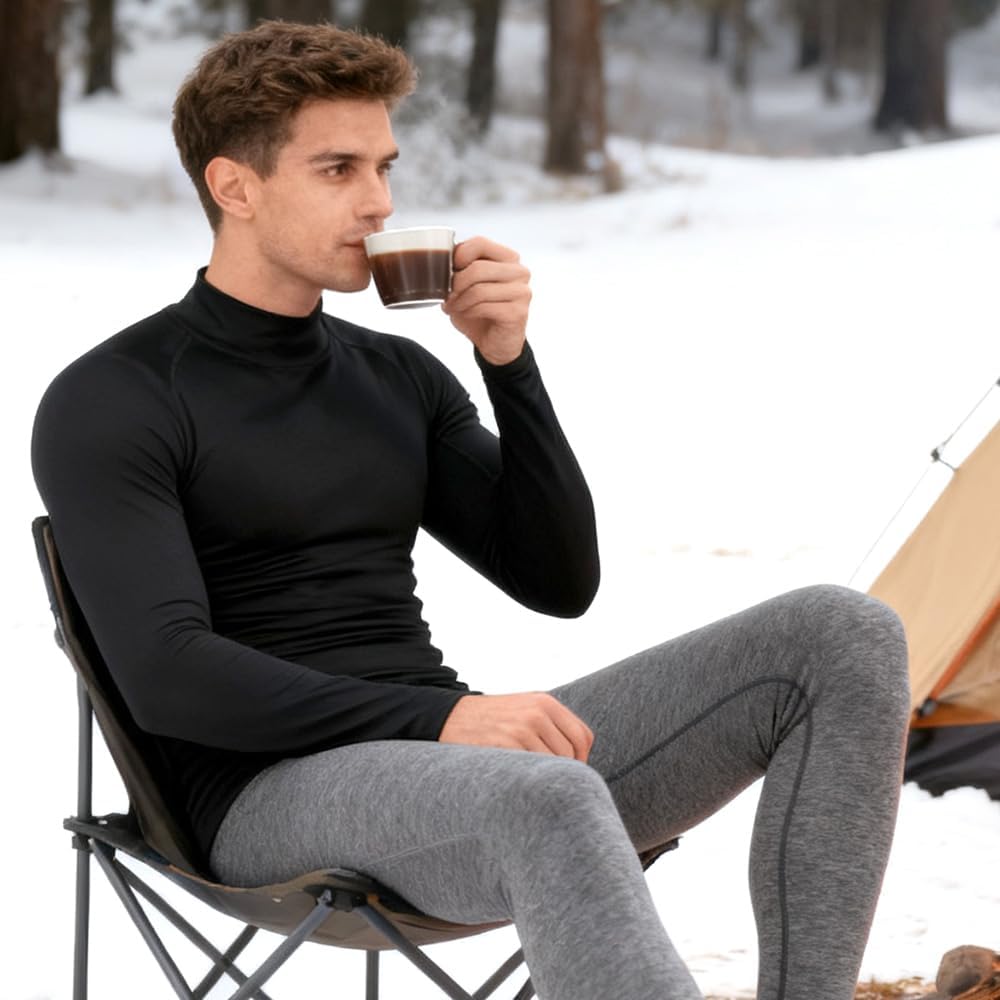 3-Pack Men's Fleece Lined Compression Long Sleeve Shirts - Thermal High Neck, Windproof & Quick-Dry for Running, Gym,Skiing - Image 3