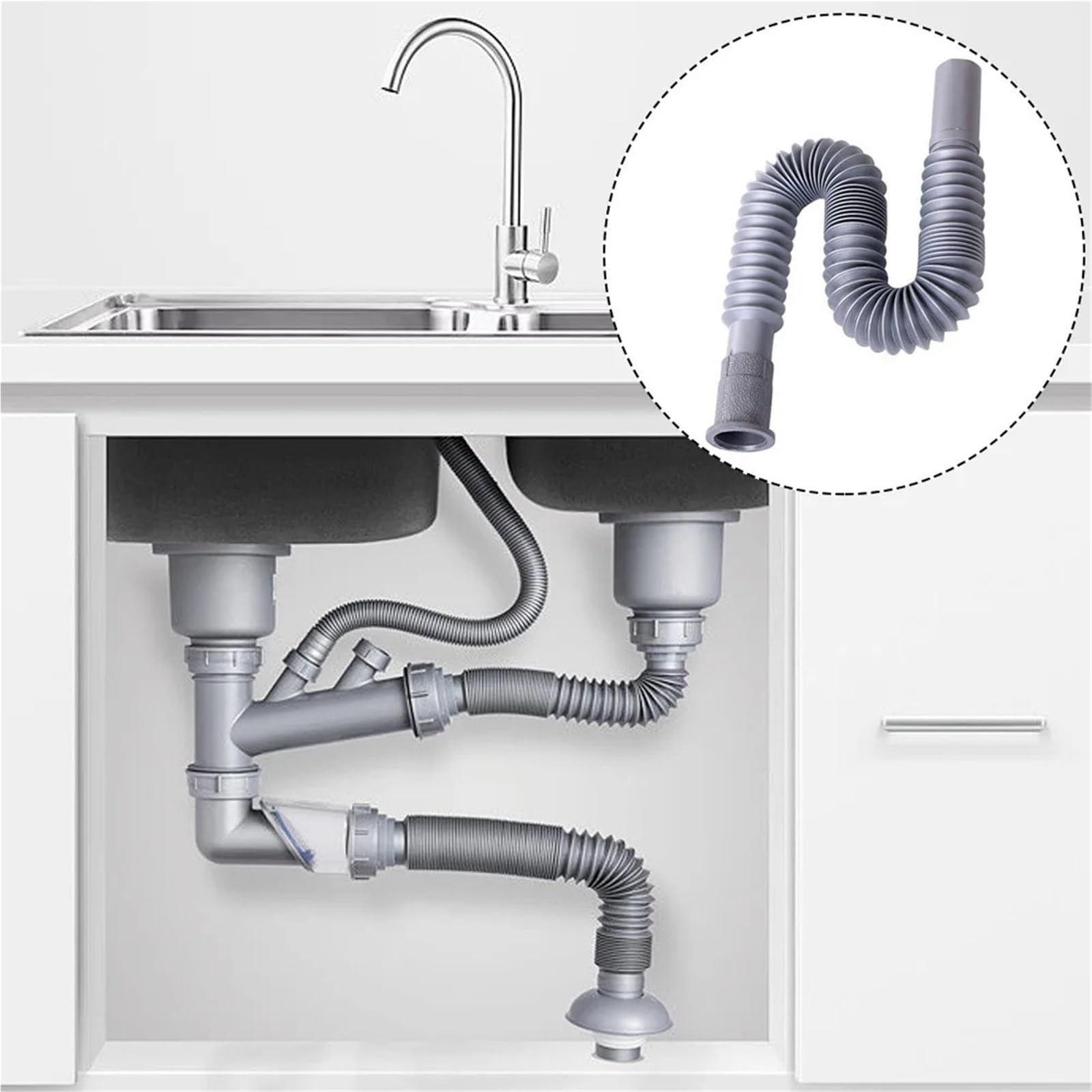 2 mangueras de drenaje plástico universales, flexibles, for fregadero cocina, lavabo, baño, y mejoras del hogar