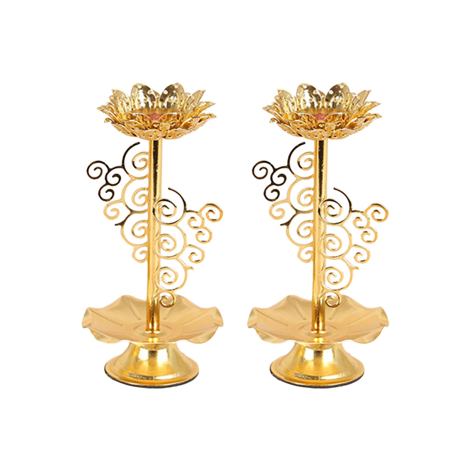 WEILWH Coppers Butter Lamp Holder Iron Candlestick Seats Buddhist Lotuss Metal Candlestick for Buddhas Lamp Gold Lotuss