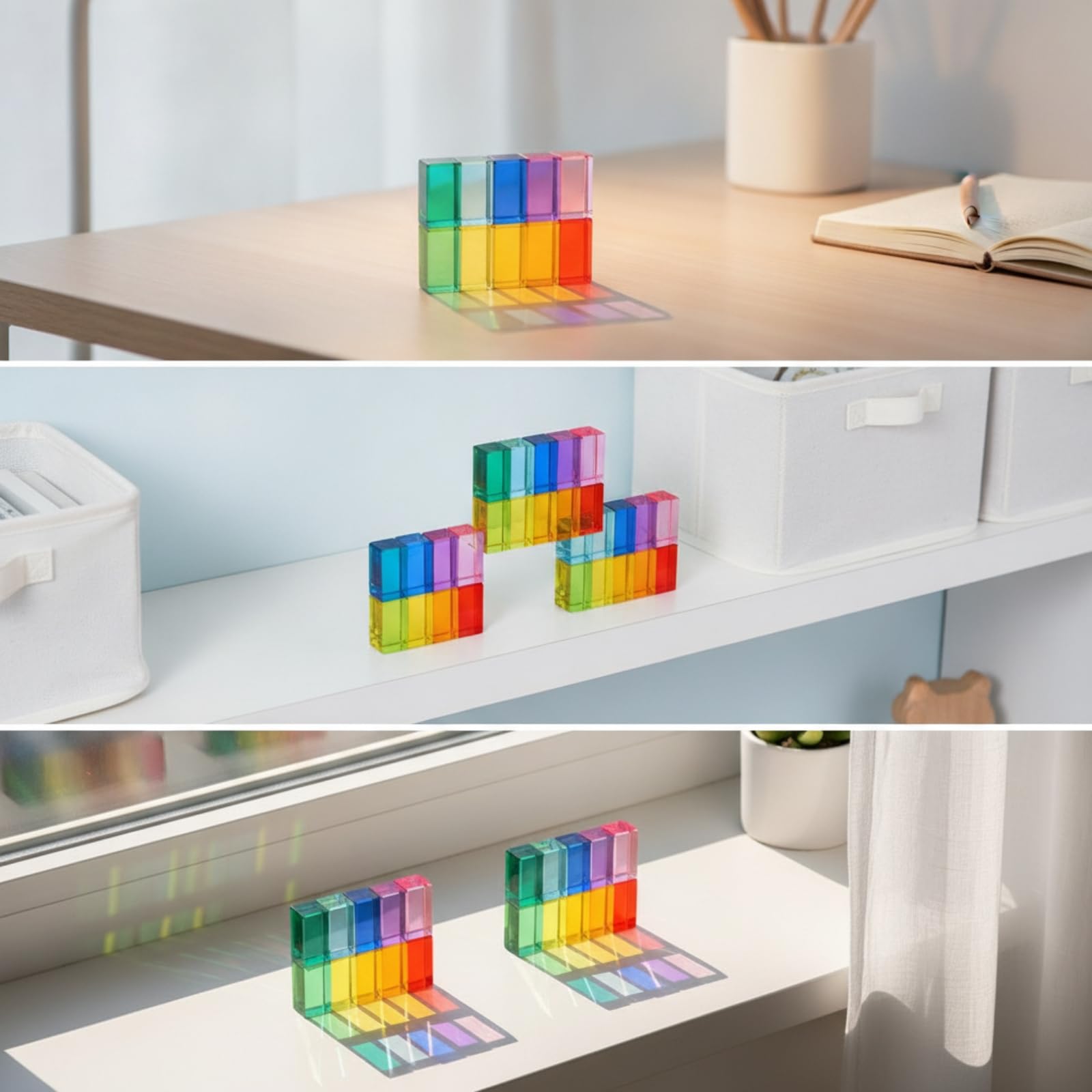 harayaa 10 Pezzi Mattoncini Classici Colorato | Finitura Brillante, Prismi Rettangolari, Mattoncini Colorati, per Tavolo Luminoso, Aula