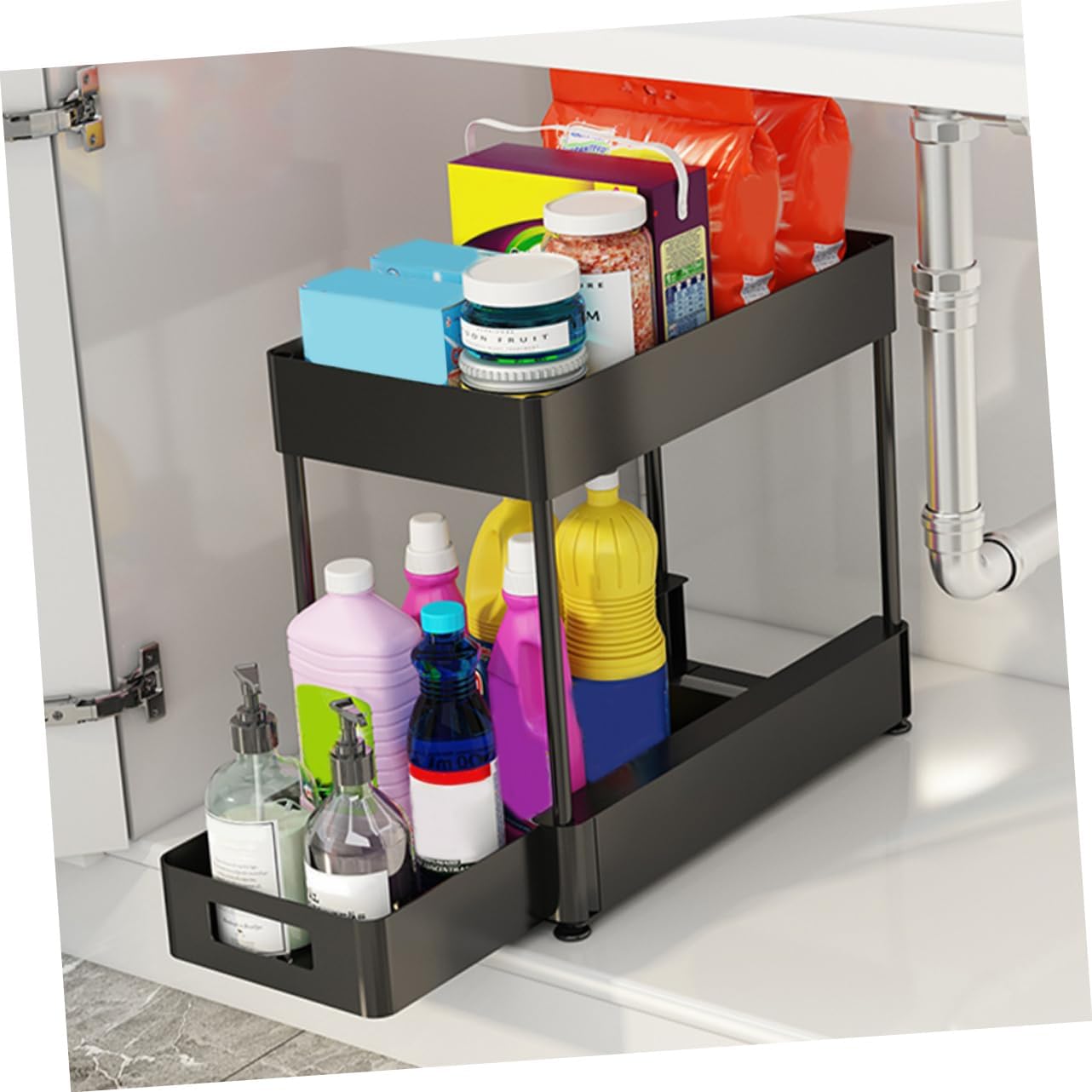under Sink Organizer Kitchen Bathroom Storage Rack Pull-out Cabinet Shelf Space-saving Easy Access Sturdy Construction