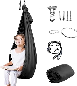 Aokitec Sensory Swing for Kids & Adult, Indoor Outdoor Cuddle Hammock Chair | Therapy swing, Special Needs, Autism, ADHD, Adjustable, Soft Nylon 300LB Capacity, 360 Swivel Hanger, All Hardware Included