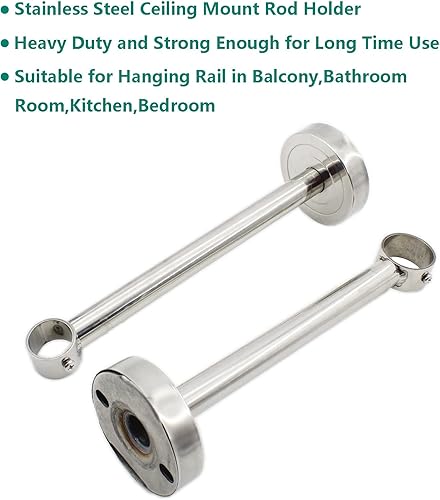 Miniatura 3 de Paquete de 2 soportes de montaje en techo, soporte de tubo de acero inoxidable para armario, soporte de tubería de techo, cortina de ducha, armario,