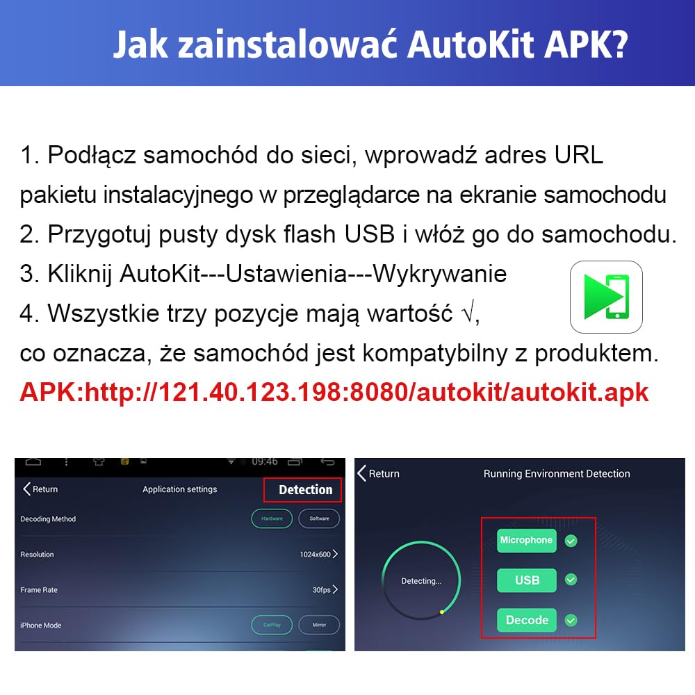 CarlinKit Przewodowy adapter samochodowy CarPlay/przewodowy Android do radia samochodowego z systemem Android, musisz zainstalować aplikację Autokit APK w radiu samochodowym, obsługa ekranu