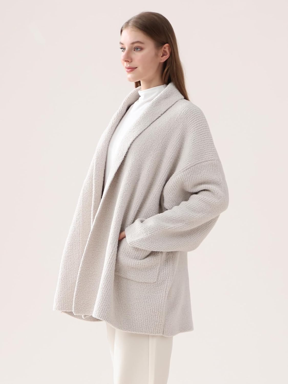 MH MYLUNE HOME Women's Open Front Oversized Ribbed Knit Cardigan Long Sleeve Thigh-Length Cozy Casual Sweaters with Pockets - Image 4