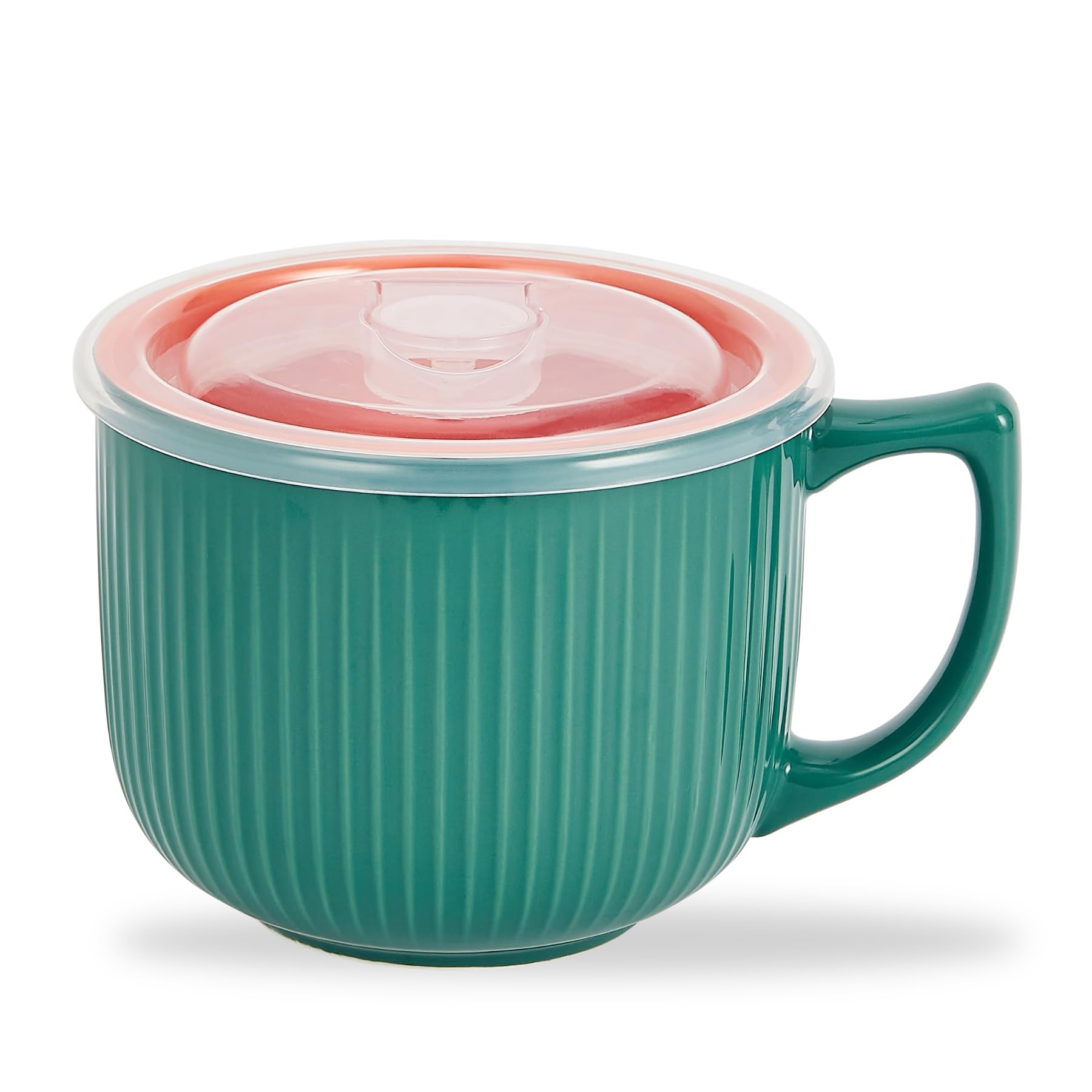 Hoilse Ceramic Soup Bowl with Handle – Large 900ml Microwave Soup Mug with Lid, Soup Container & Cup for Cereal, Oatmeal, Ramen, Noodle, Porridge, Housewarming Gift - (Green)