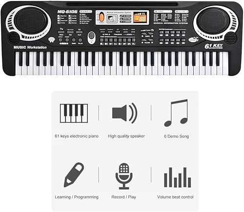 Miniatura 5 de Cryfokt Teclado para niños con micrófono, teclado de piano portátil de 61 teclas, piano digital, teclado para principiantes, piano electrónico con