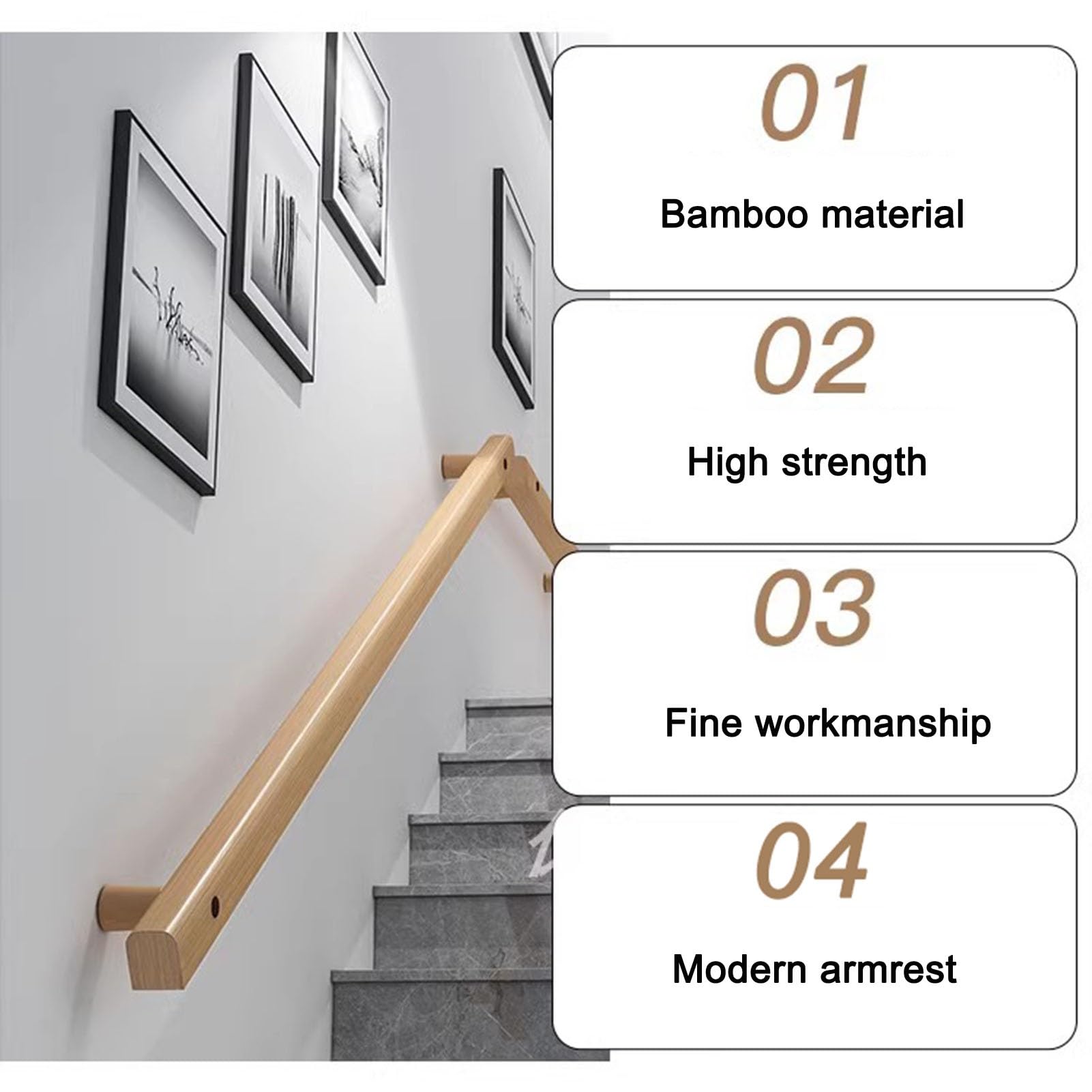 HZHFXJ Treppengelnder Wandmontierte Bambus-Treppenhandlufe, 1,63,2 Fu  zugngliches Treppengelnder fr ltere Menschen, geeignet fr Flur, Garage  und Dachboden (Color : Bamboo, Size : 0.8M/2.6FT) : Amazon.de: Baumarkt