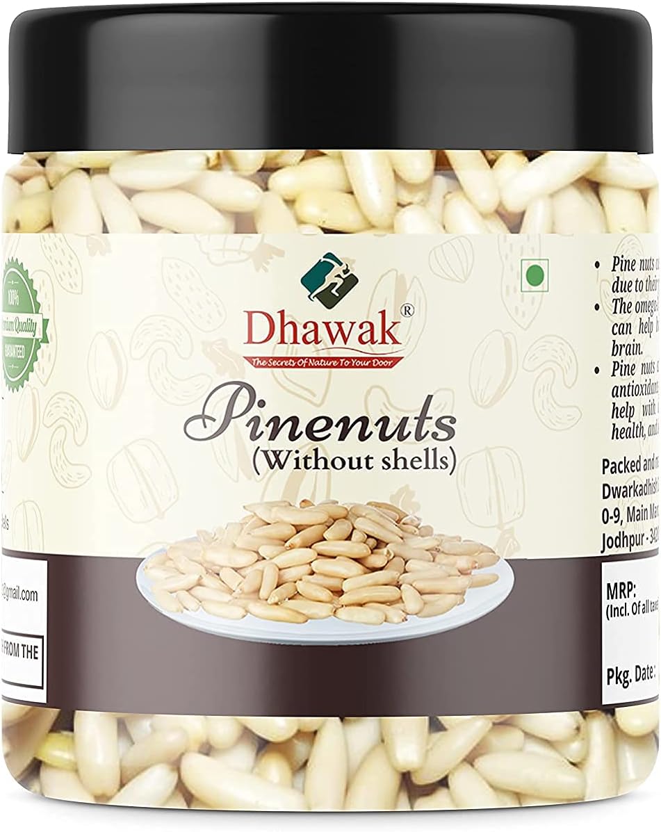 Dhawak Pine Nuts Without Shell, 100g | Chilgoza Dry Fruits [Jar Pack]